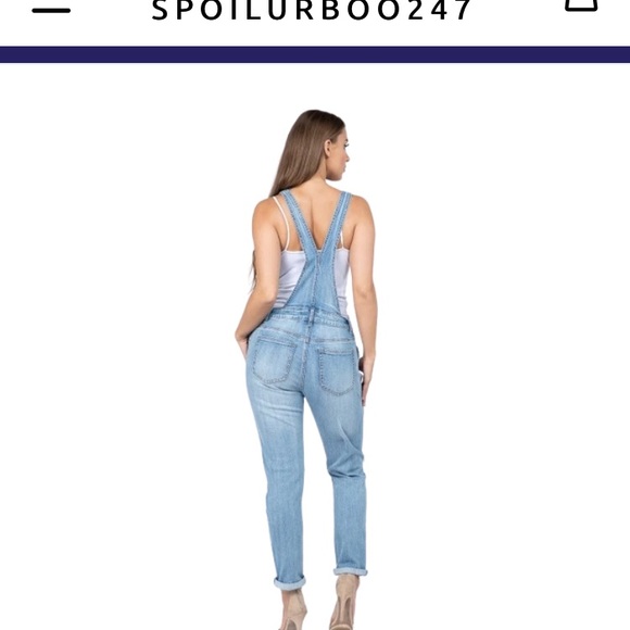 Ladies cut out knees washed denim overalls - Picture 3 of 4